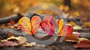 Autumn leaves with hearts