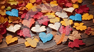 Autumn leaves with hearts