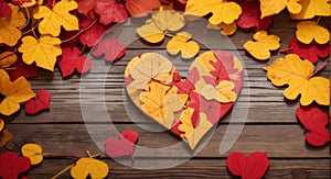 Autumn leaves with hearts