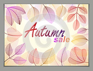 Autumn leaves horizontal background, nature fall template for design banner, ticket, leaflet, card, poster with red and yellow