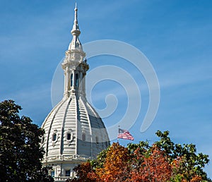Autumn leaves and the Michigan State Capitol Building