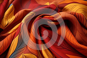 Autumn leaves orange colour silk satin wave draper abstract background