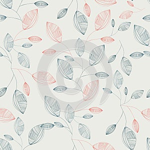 Seamless pattern with colorful autumn line leaves. Vector illustration.