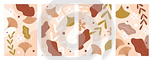 Autumn leaves pattern set, abstract brown falling oak, acacia autumnal tree leaf, flowers