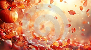 Autumn Leaves with Pumpkins and Apples in Warm Golden Gradient photo