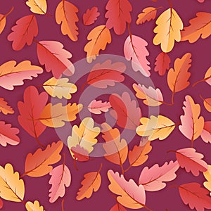 Autumn Leaves Seamless Background, Fall Template Pattern with beautiful leaves