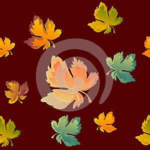 Autumn leaves seamless pattern, vector background. Red, yellow and green maple leaf, For the design of wallpaper, fabric