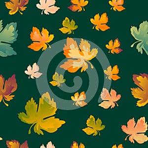 Autumn leaves seamless pattern, vector background. Red, yellow and green maple leaf, For the design of wallpaper, fabric