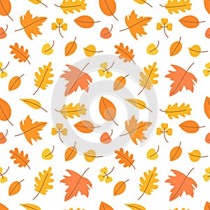 Autumn leaves. Seamless pattern. Vector yellow and orange leaf. Scrapbook, gift wrapping paper, textiles. Hello, october. Color