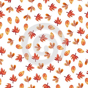 Autumn leaves seamless pattern watercolor