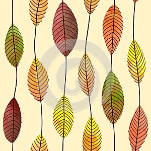 Autumn leaves seamless watercolor pattern. Vector fall background with colorful leaf