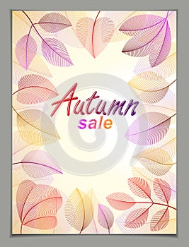 Autumn leaves vertical background, nature fall template for design banner, ticket, leaflet, card, poster with red and yellow