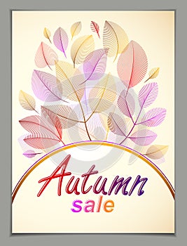 Autumn leaves vertical background, nature fall template for design banner, ticket, leaflet, card, poster with red and yellow