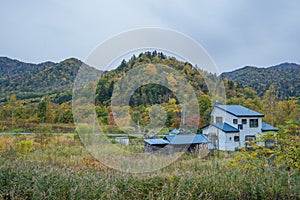 Autumn leaves view in Jozankei onsen village