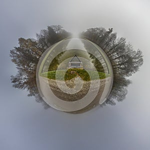 Autumn Little Planet with fog