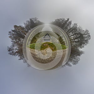 Autumn Little Planet with fog