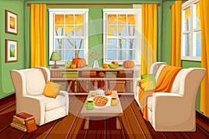 Otono sala de estar. ilustraciones 