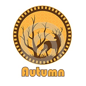 Autumn logo with deer and tree