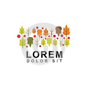 Autumn logos with brown and green leaves, forests, cherries, seasonal scenery. designed for environmental and health safety. suita