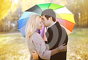 Autumn, love, relationships and people concept - sensual couple