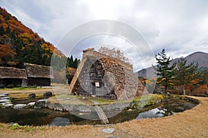 Autumn magical scene of Triangular ancient local cottage
