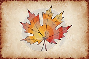 Autumn maple leaf on old paper background, isolated