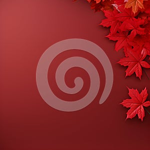 Autumn Maple leaf red background border design with copy space