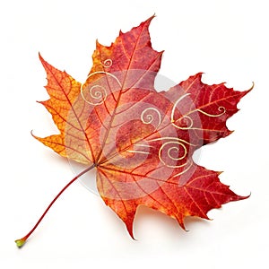 Autumn maple leaf with swirling path