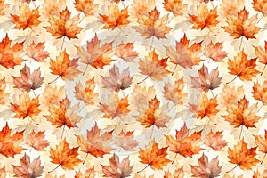 Maple leaves in autumn hues create a seamless pattern.