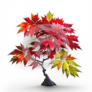 Autumn maple tree isolated on white background. 3d illustration. Generative AI Generative AI