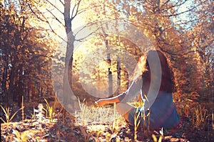 Autumn meditation in forest