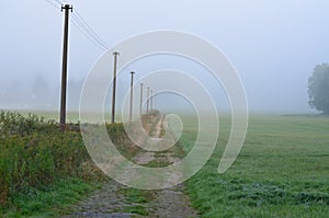 Autumn misty path in the countryside of South Bohemia