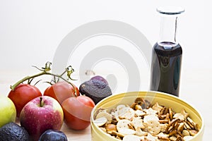 Autumn mood with fruits, crackers and wine