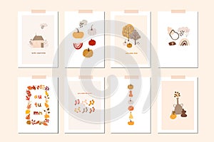 Autumn mood greeting card poster template set welcome fall season