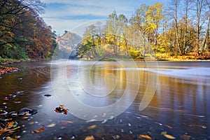 Autumn mood by Hron river under Sasov castle