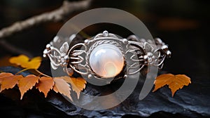 Autumn Moonstone Cuff Bracelet: Antique Style With Norwegian Nature