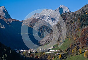 Autumn morning alpine Dolomites mountain scene, Belluno, Sudtirol, Italy
