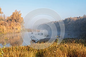 Autumn morning on the bank of the Siberian river