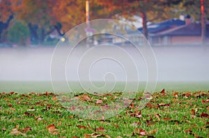 Podzim ráno mlha v město 