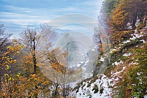 Autumn morning with mist in Biely Kamen mountain in Vtacnik