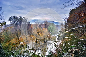 Autumn morning with mist in Biely Kamen mountain in Vtacnik