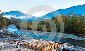 Autumn morning mountain river