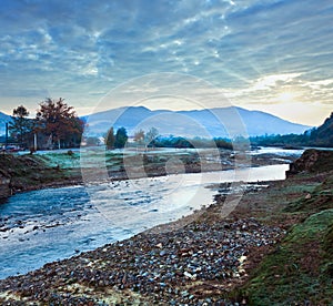 Autumn morning mountain river