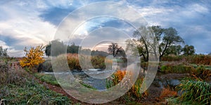 Autumn morning river with fog