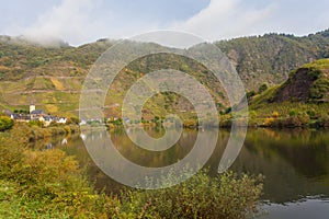 Autumn Moselle Landscape and village Bremm Germany