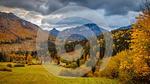 Autumn mountain landscape in the morning