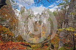 Autumn mountain landscape with rocky gate