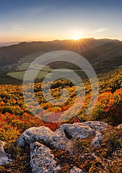 Autumn mountain landscape at sunset