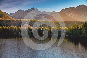 Autumn mountain and Strbske pleso lake in High Tatras, Slovakia