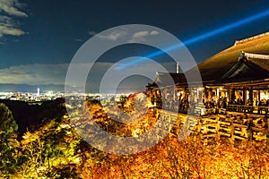 Autumn night light up at Kiyomizu-dera temple and the large vera